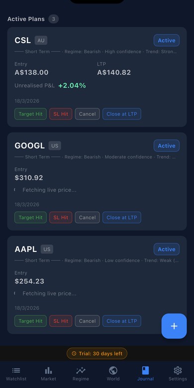 MAZE Paper Trading Journal screen